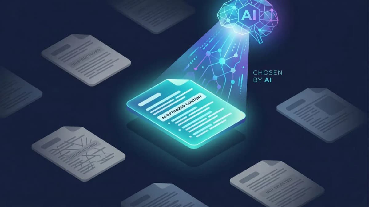 Marketing team collaborating on AI search strategy with analytics dashboards and content planning tools