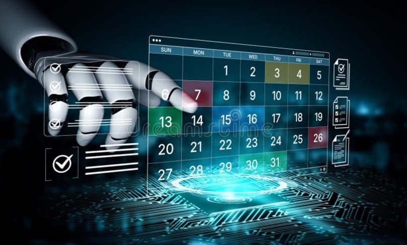 AI-powered calendar interface showing intelligent scheduling and task management for social media content planning