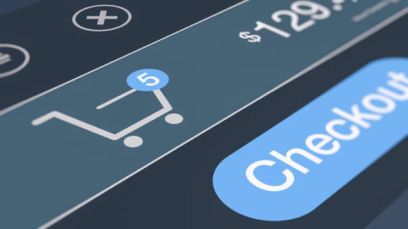 Consumer shopping online while AI agents handle the checkout process autonomously in the background