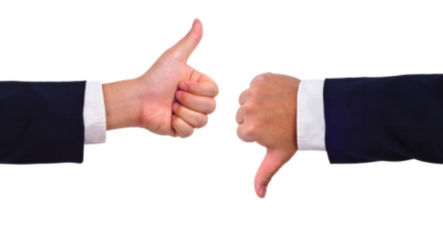 Thumbs up versus thumbs down representing good and bad SEO practices that affect rankings and AI visibility