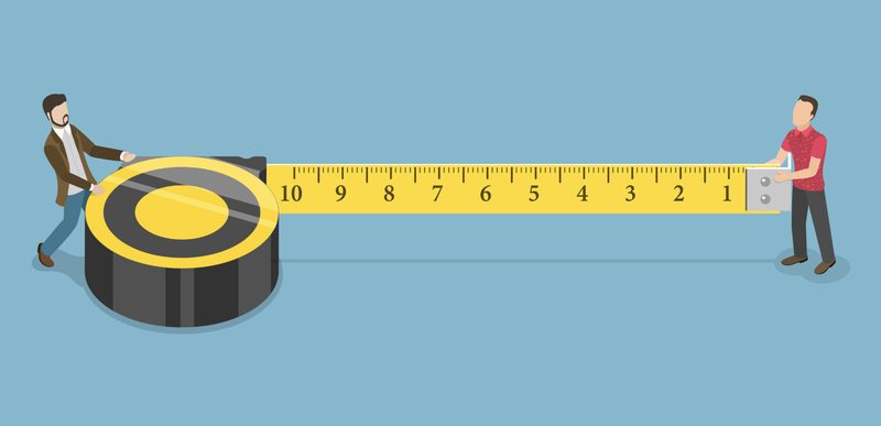 Two people stretching a giant tape measure illustrating the challenge of measuring brand visibility inside AI product recommendations