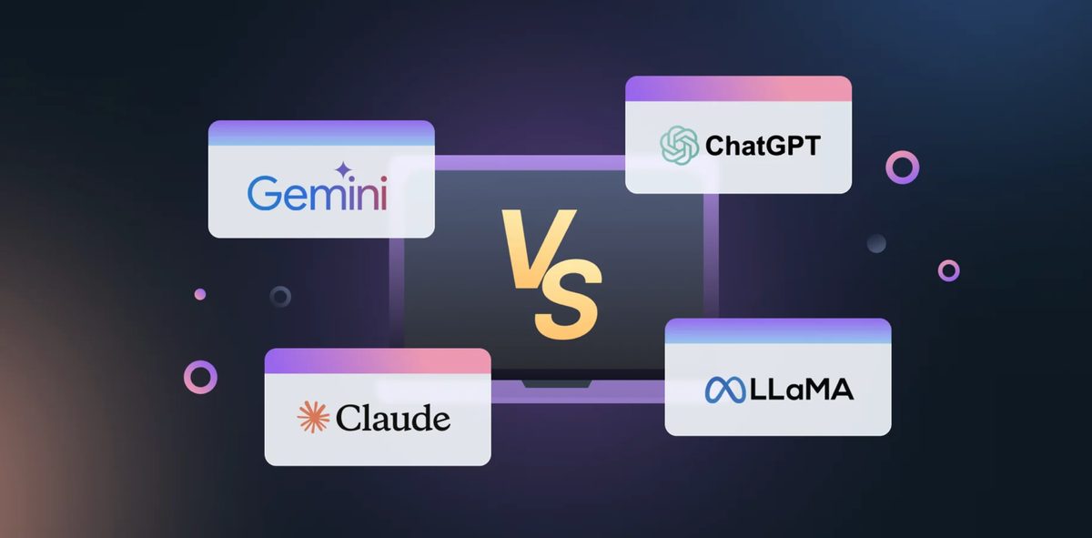 ChatGPT, Gemini, Claude, and LLaMA compared side by side as AI assistants users now turn to for shortlisting brands