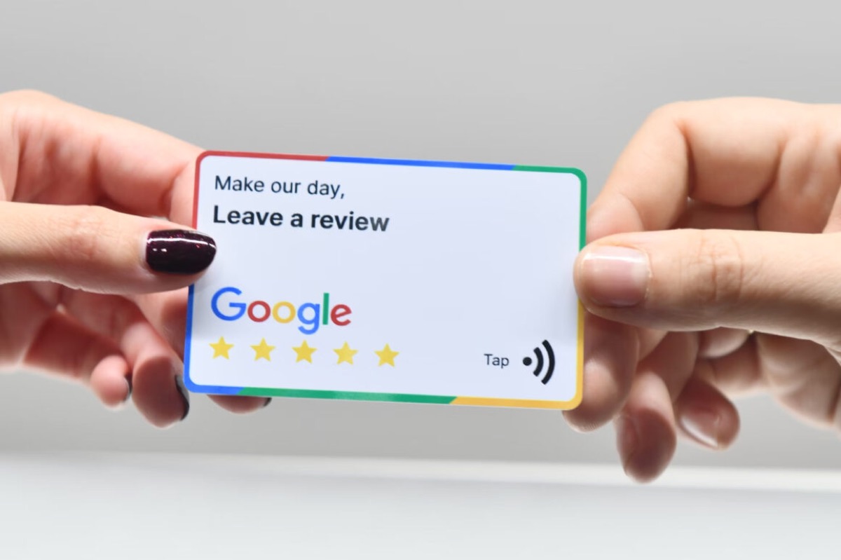 Five-star Google review on a smartphone screen representing customer feedback and online reputation management