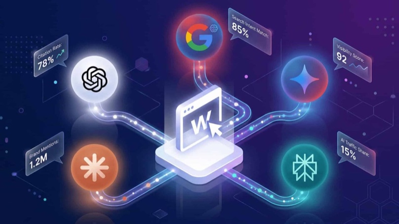 AI search visibility monitoring concept showing brand tracking across ChatGPT, Perplexity, and Gemini
