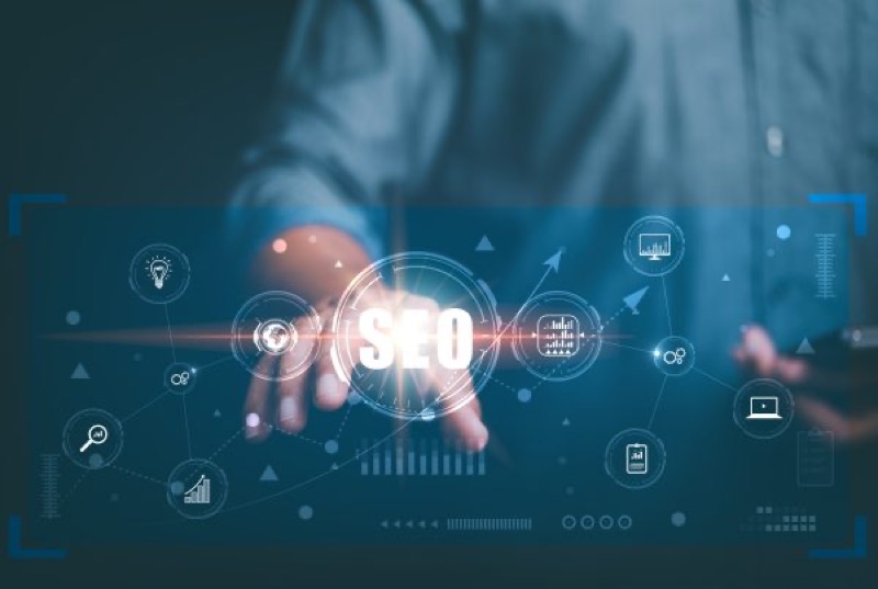 SEO strategy visualization showing search engine optimization concepts and tools