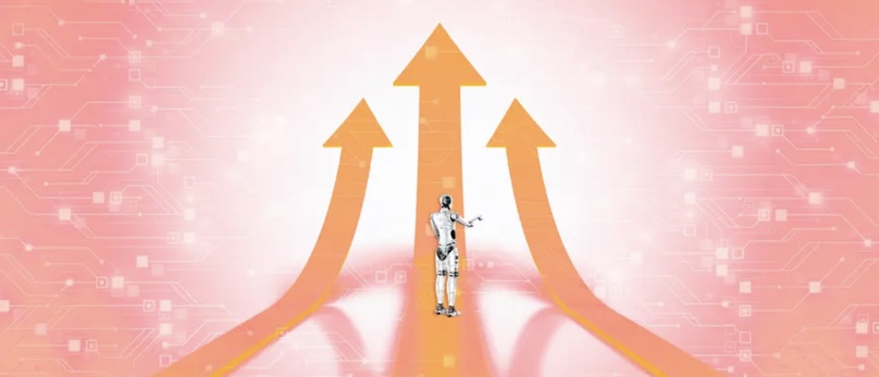 Robot facing three diverging upward arrows on a circuit-board background, representing AEO, GEO, and LLMO as distinct optimization paths