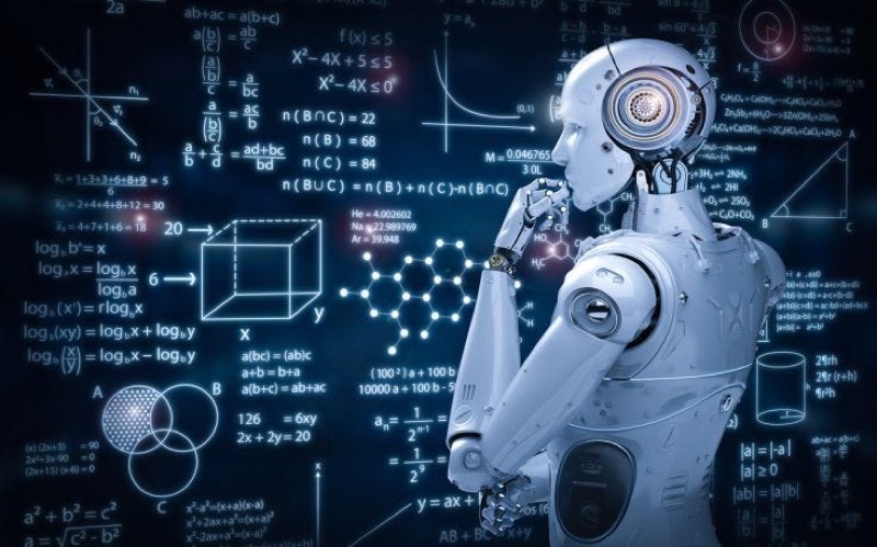 AI robot analysing mathematical patterns and data structures, representing how AI search engines process and evaluate website content