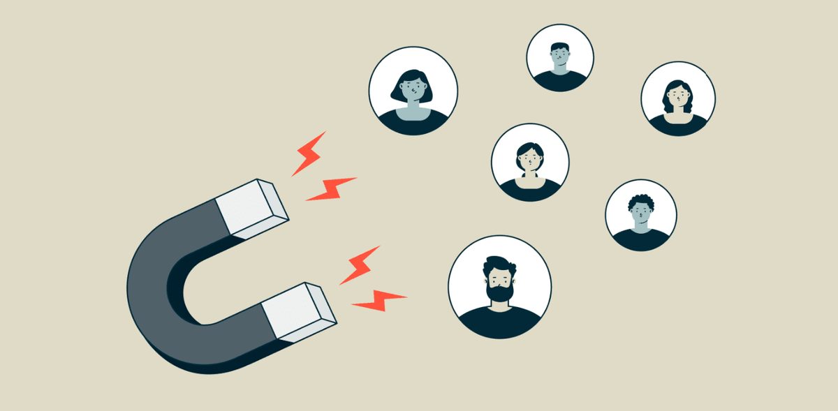 Magnet attracting customer avatars, representing how AI visibility pulls buyers from across platforms